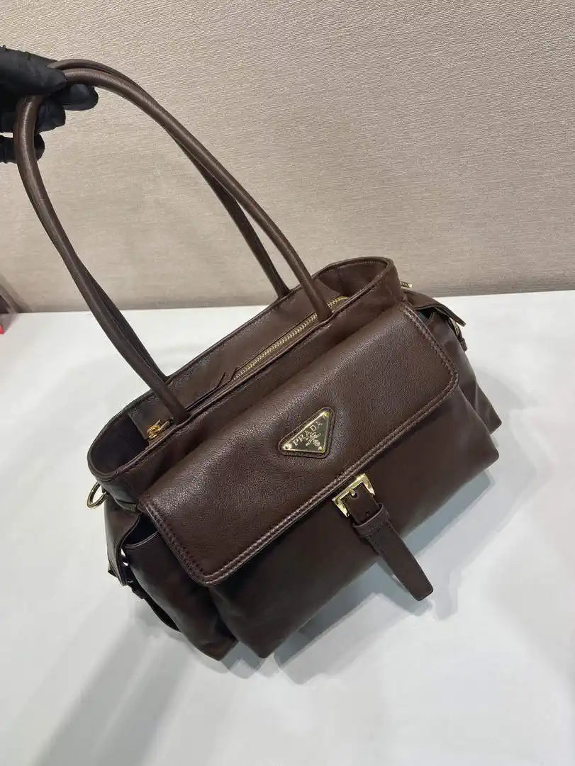 Prada Explore medium nappa leather tote bag 1BG596 Dark Brown