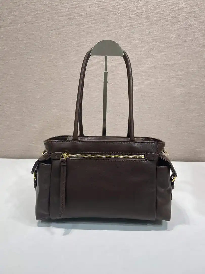 Prada Explore medium nappa leather tote bag 1BG596 Dark Brown