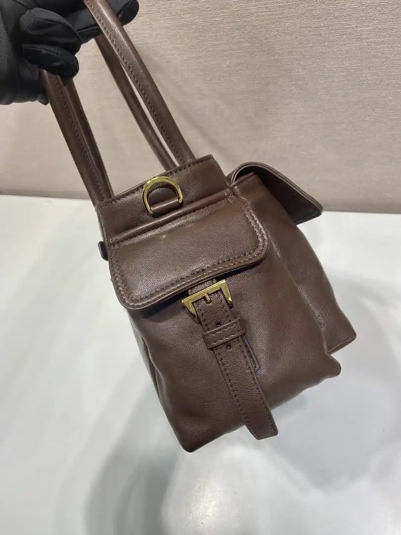 Prada Explore medium nappa leather tote bag 1BG596 Dark Brown