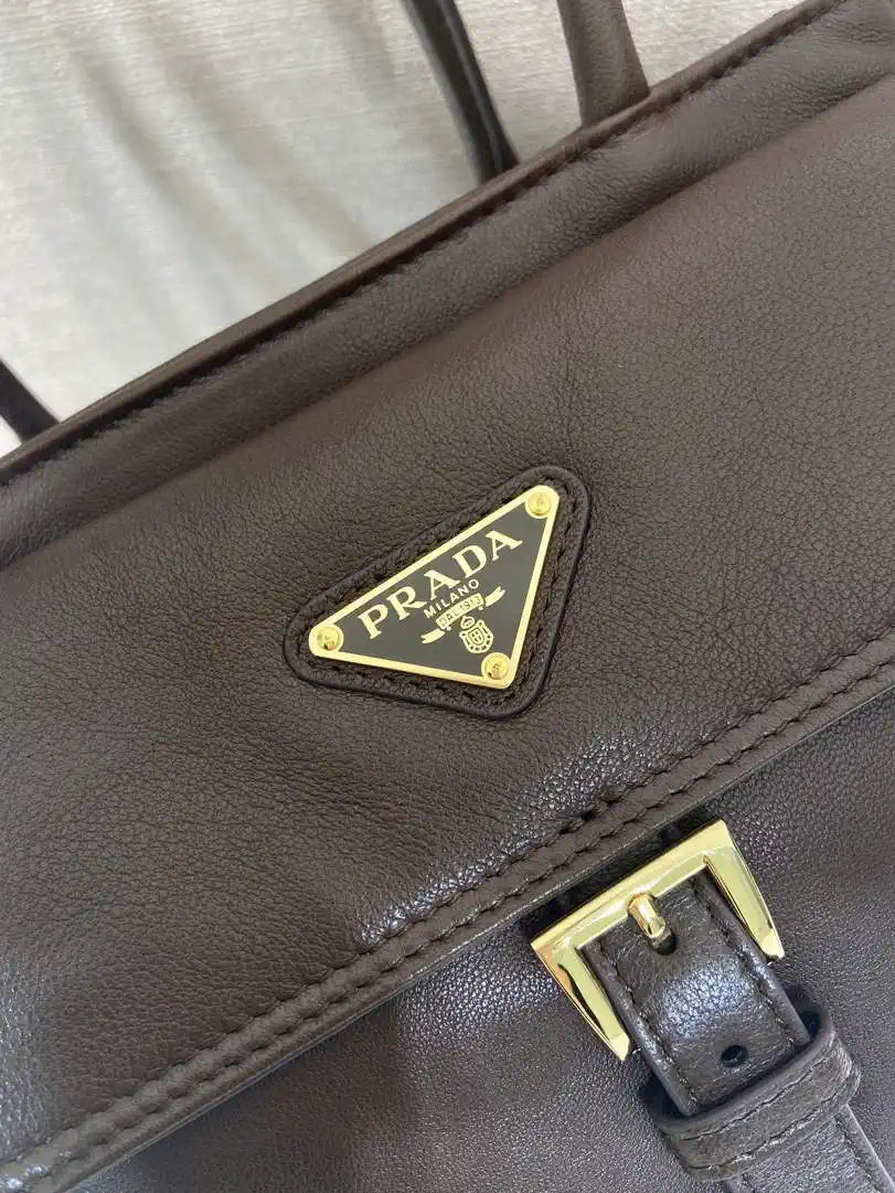 Prada Explore medium nappa leather tote bag 1BG596 Dark Brown