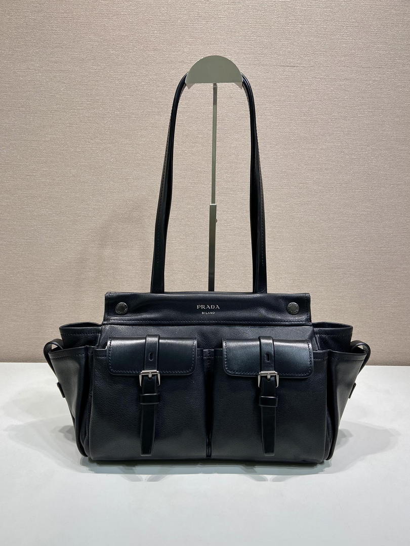 Prada 1BG645 Route medium leather tote bag Black