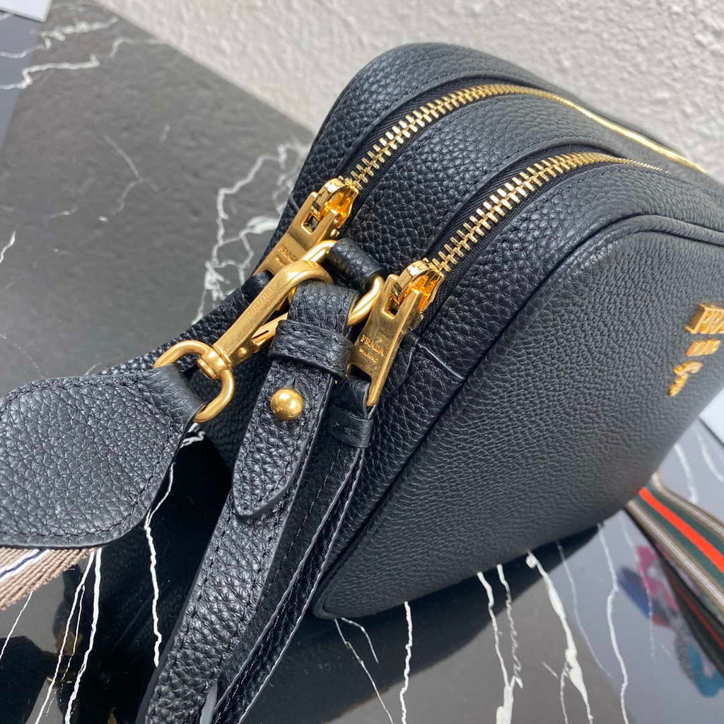 Prada 1BH082 Leather bag with shoulder strap Black Gold