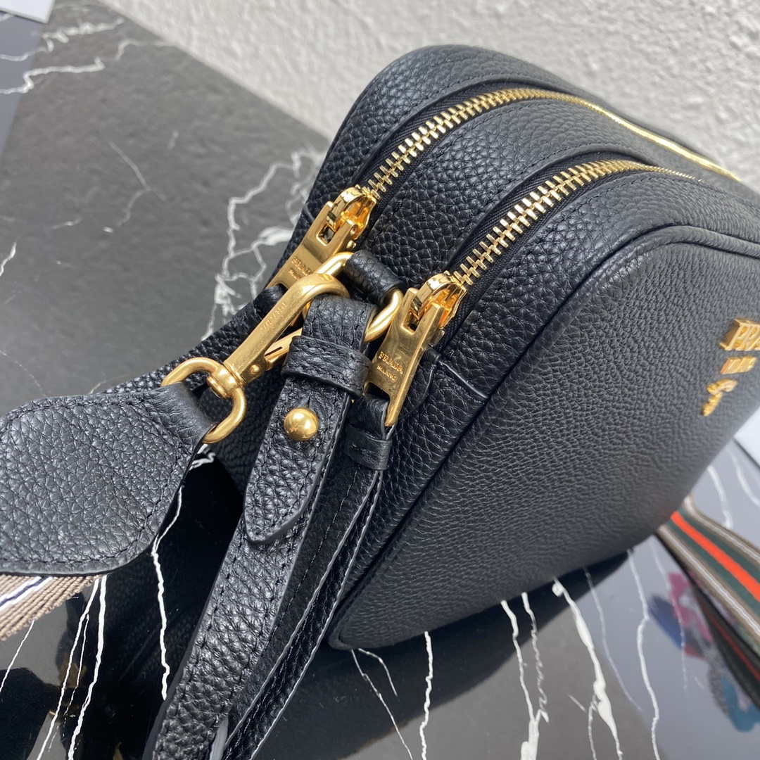Prada 1BH082 Leather bag with shoulder strap Black Gold