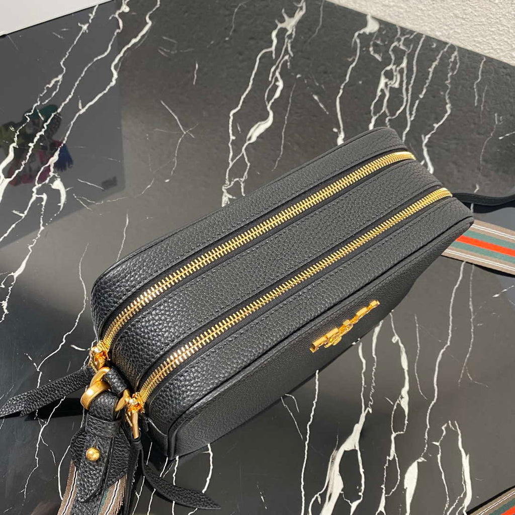 Prada 1BH082 Leather bag with shoulder strap Black Gold