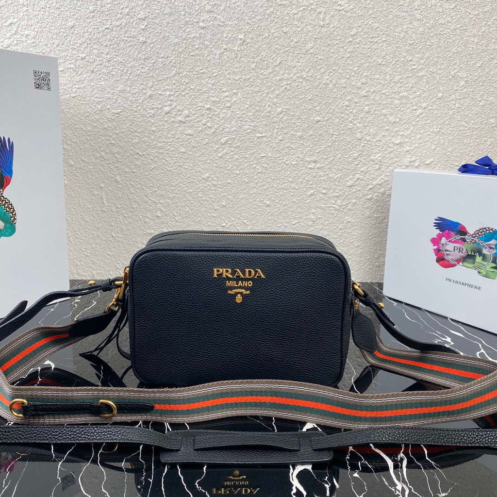 Prada 1BH082 Leather bag with shoulder strap Black Gold