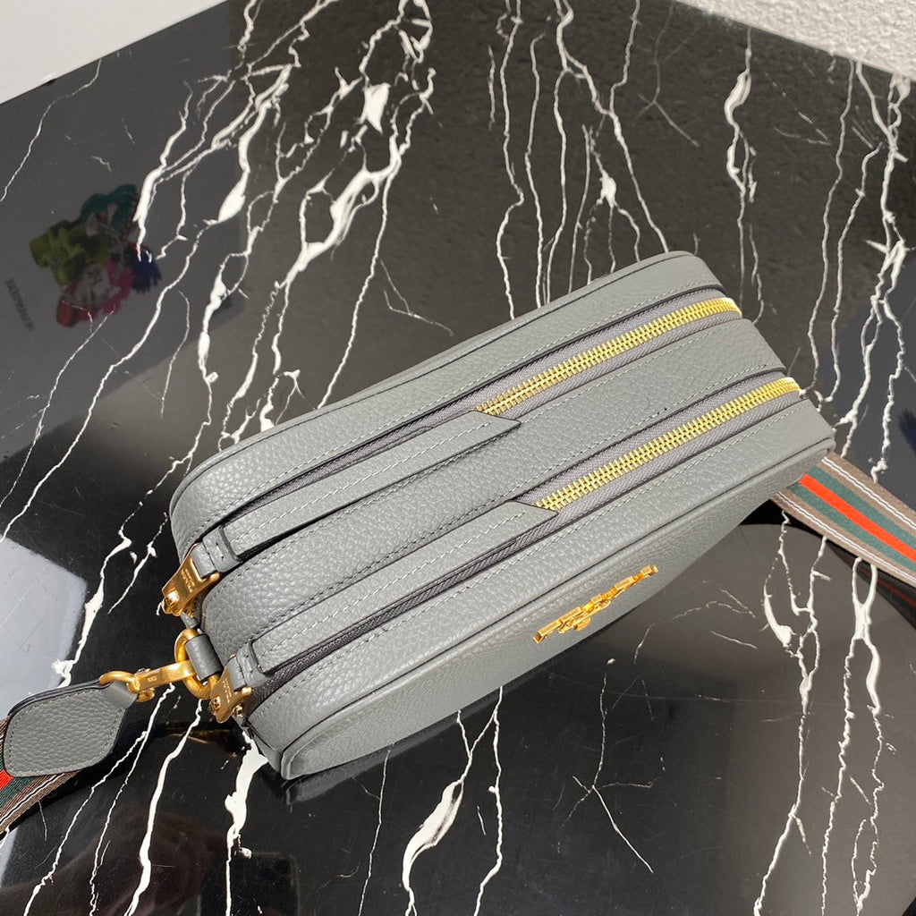 Prada 1BH082 Leather bag with shoulder strap Gray Gold