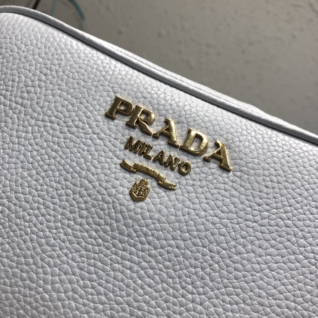 Prada 1BH082 Leather bag with shoulder strap White Gold