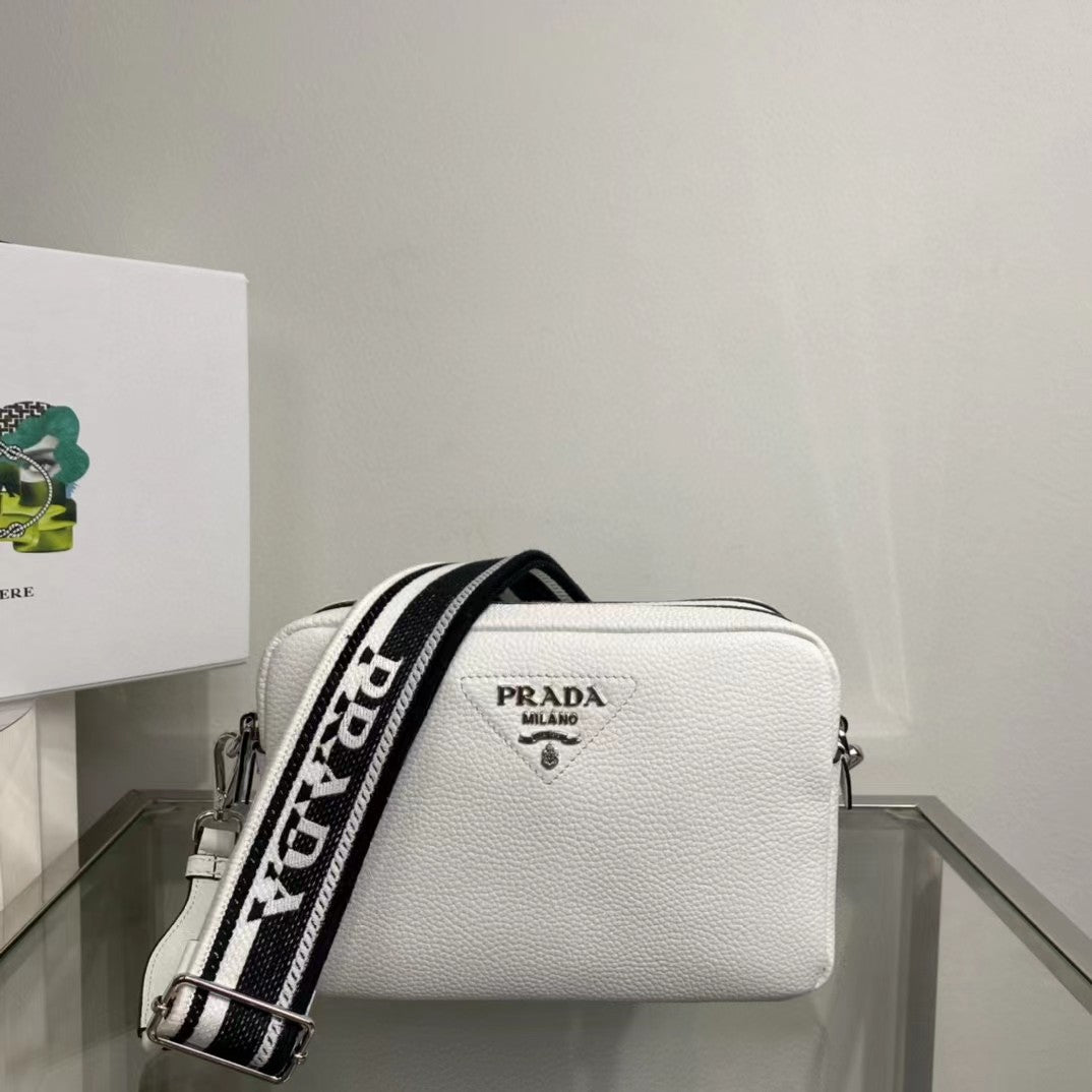 Prada 1BH082 Leather bag with shoulder strap White Gold