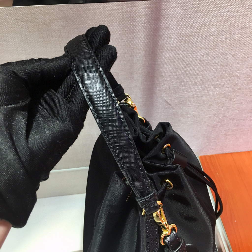 Prada 1BH097 Bucket Jacquard Logo Convertible Medium black