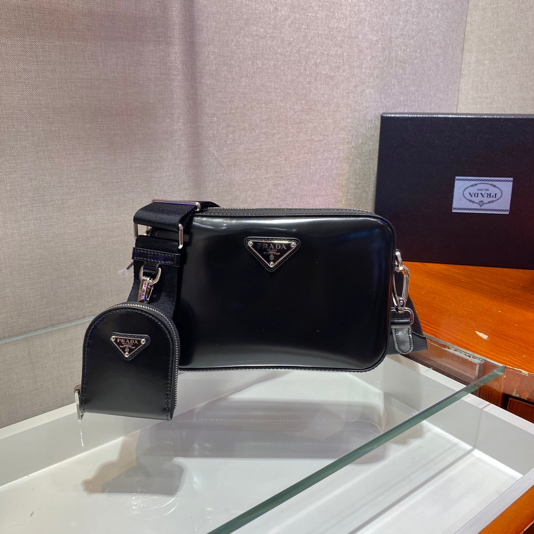 Prada 1BH180 Prada Brique brushed leather bag Black - Default Title - View 1