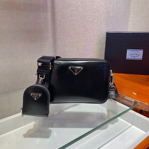 Prada 1BH180 Prada Brique brushed leather bag Black - Default Title - View 1
