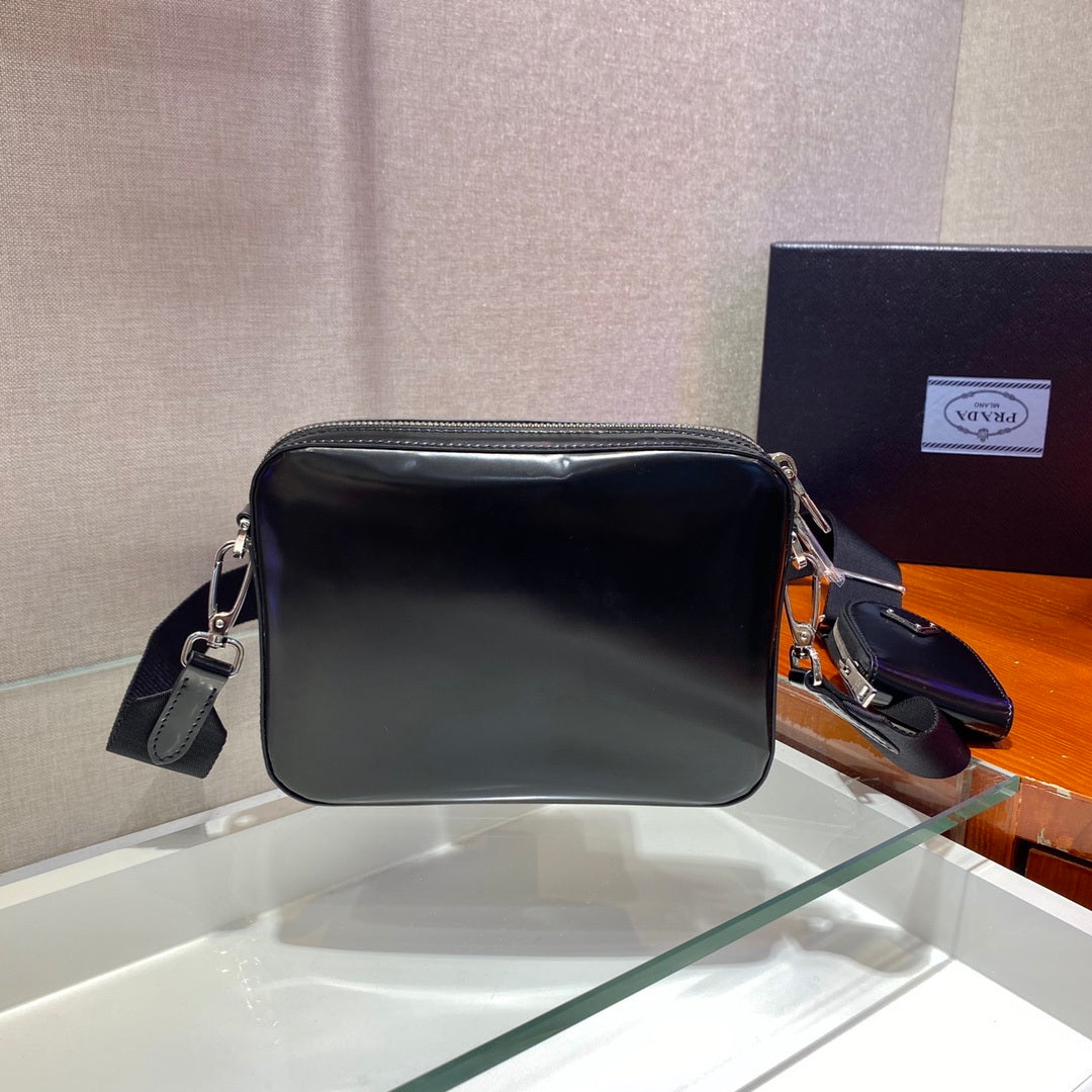 Prada 1BH180 Prada Brique brushed leather bag Black