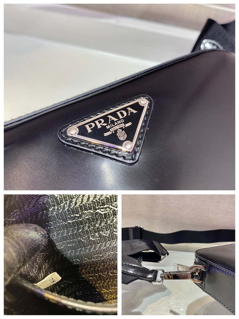Prada 1BH180 Prada Brique brushed leather bag Black - Default Title - View 9