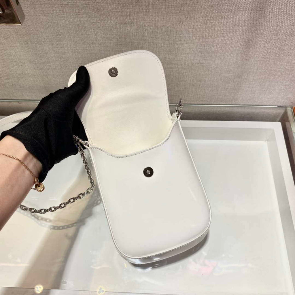 Prada 1BH185 Mini Cleo BRUSHED Leather White