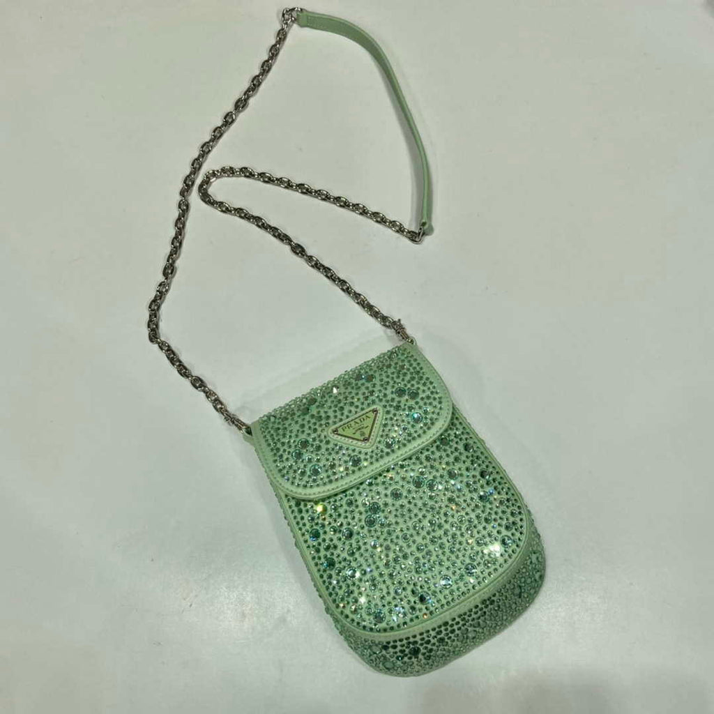 Prada 1BH185 Mini Cleo satin bag with crystals Green