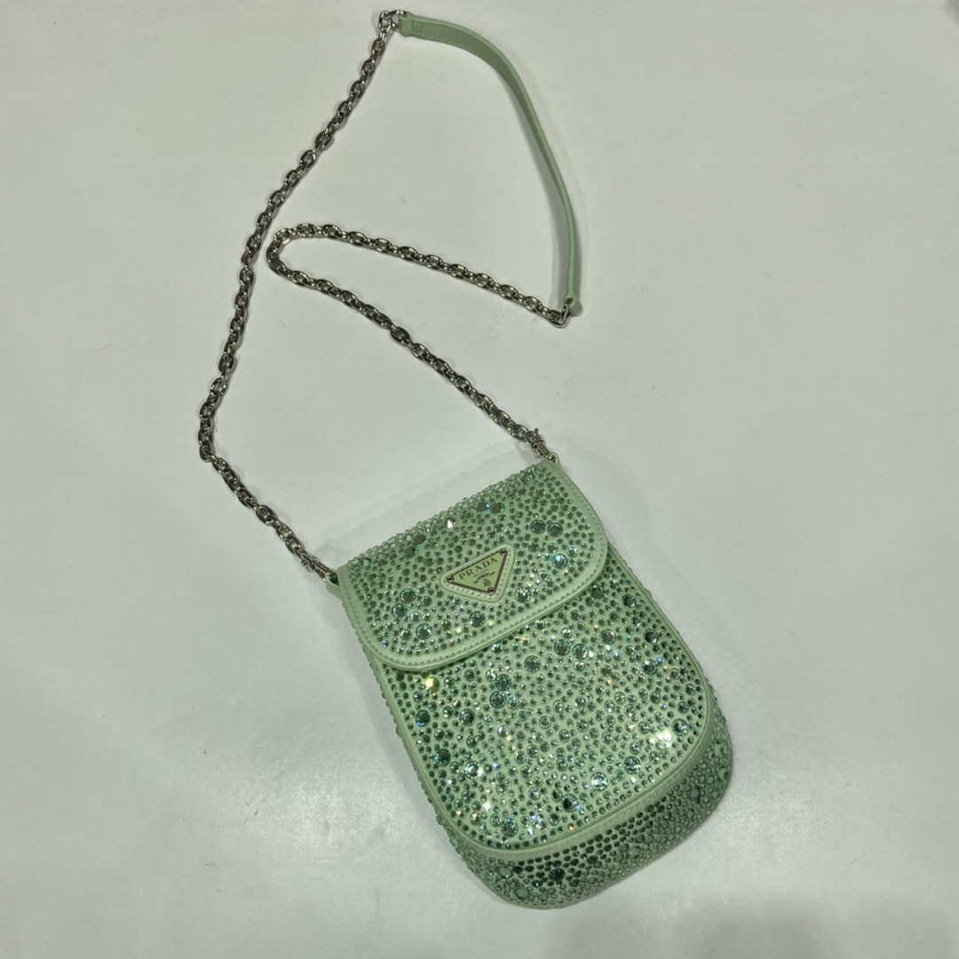 Prada 1BH185 Mini Cleo satin bag with crystals Green - Default Title - View 3