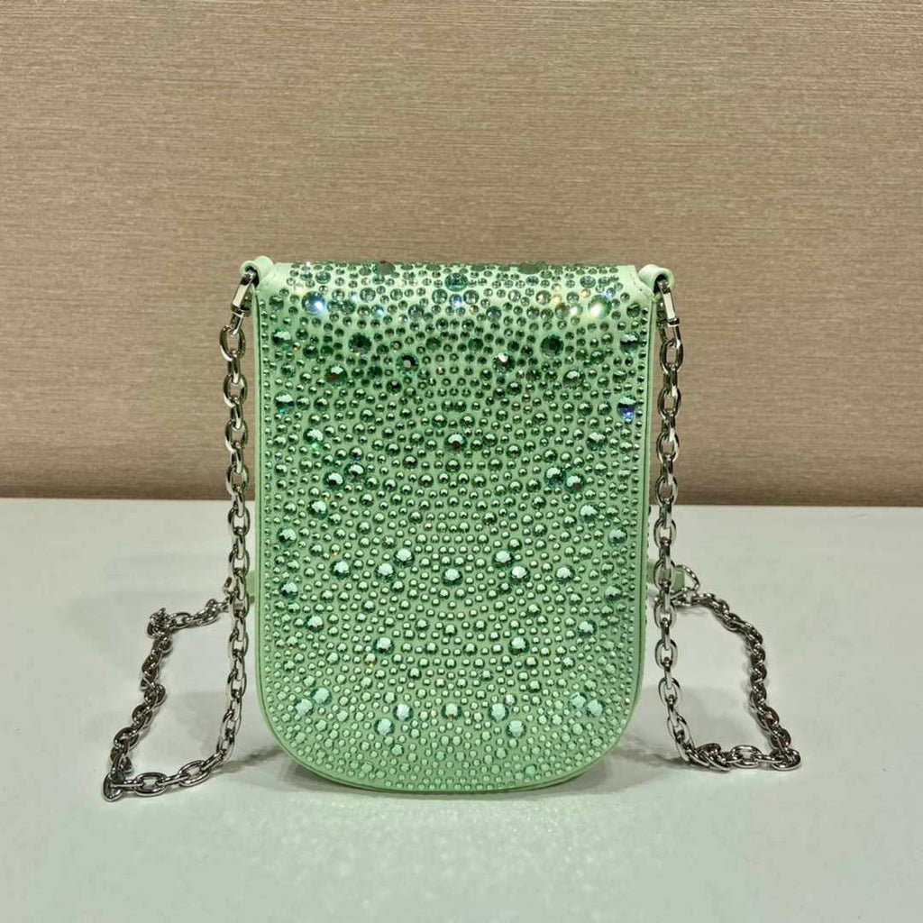 Prada 1BH185 Mini Cleo satin bag with crystals Green