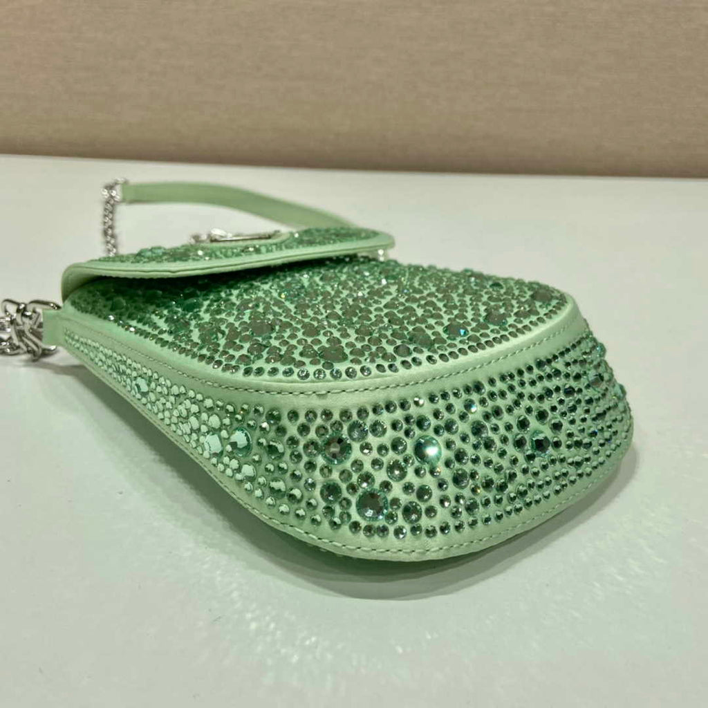 Prada 1BH185 Mini Cleo satin bag with crystals Green