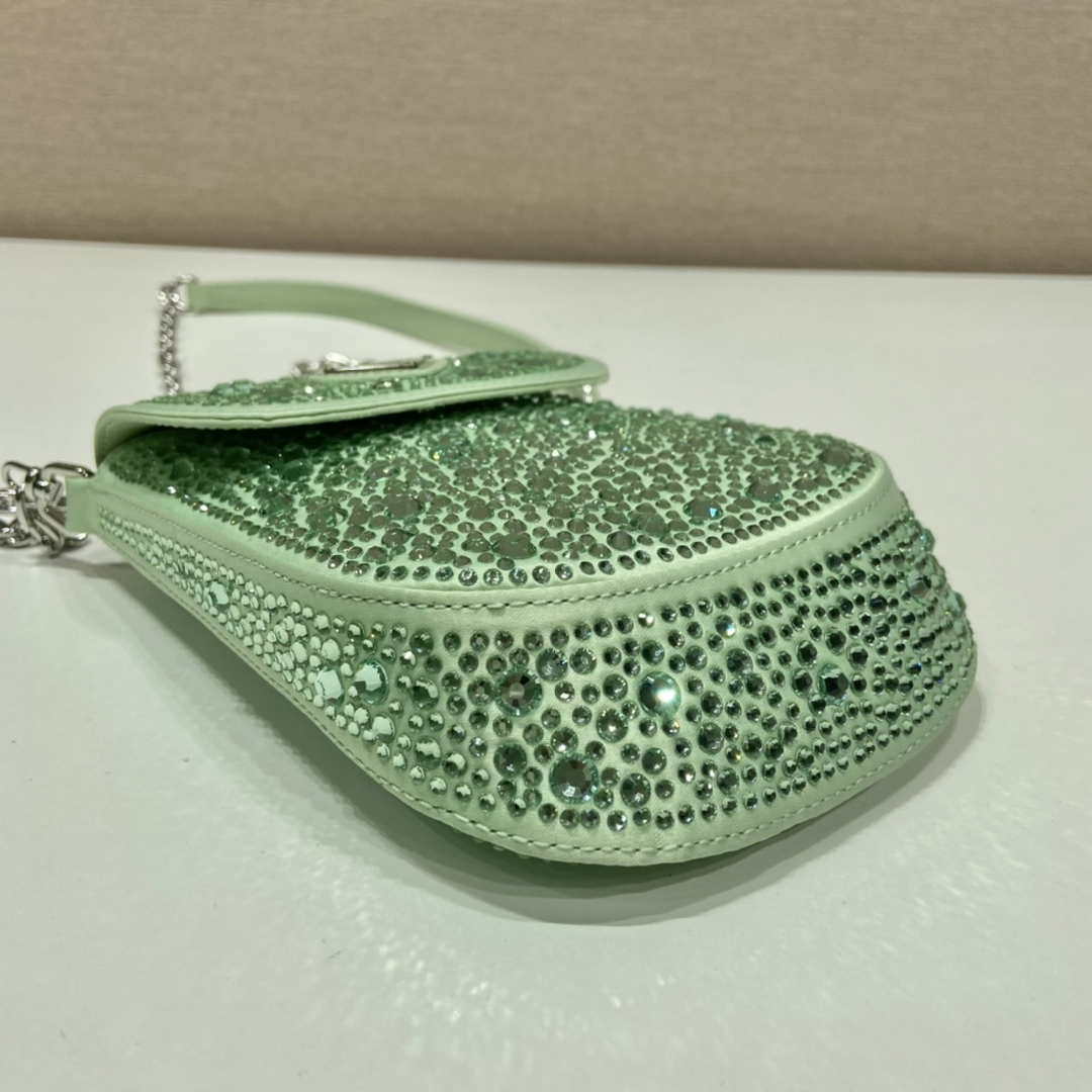Prada 1BH185 Mini Cleo satin bag with crystals Green - Default Title - View 5