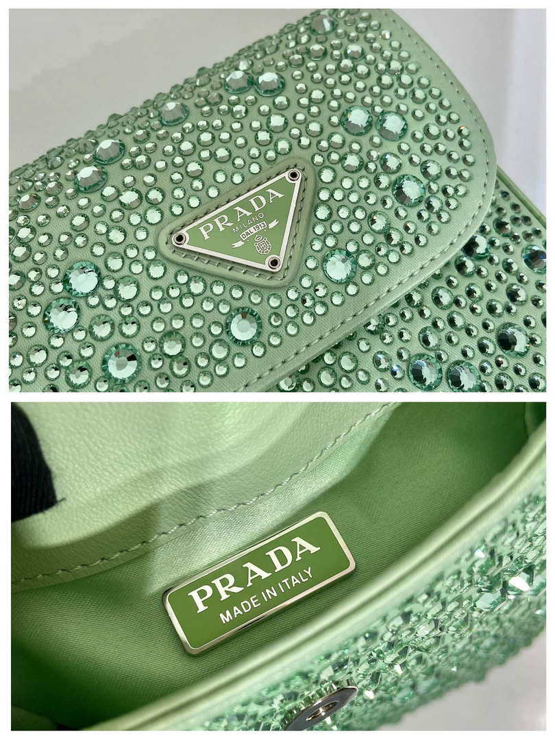 Prada 1BH185 Mini Cleo satin bag with crystals Green - Default Title - View 8