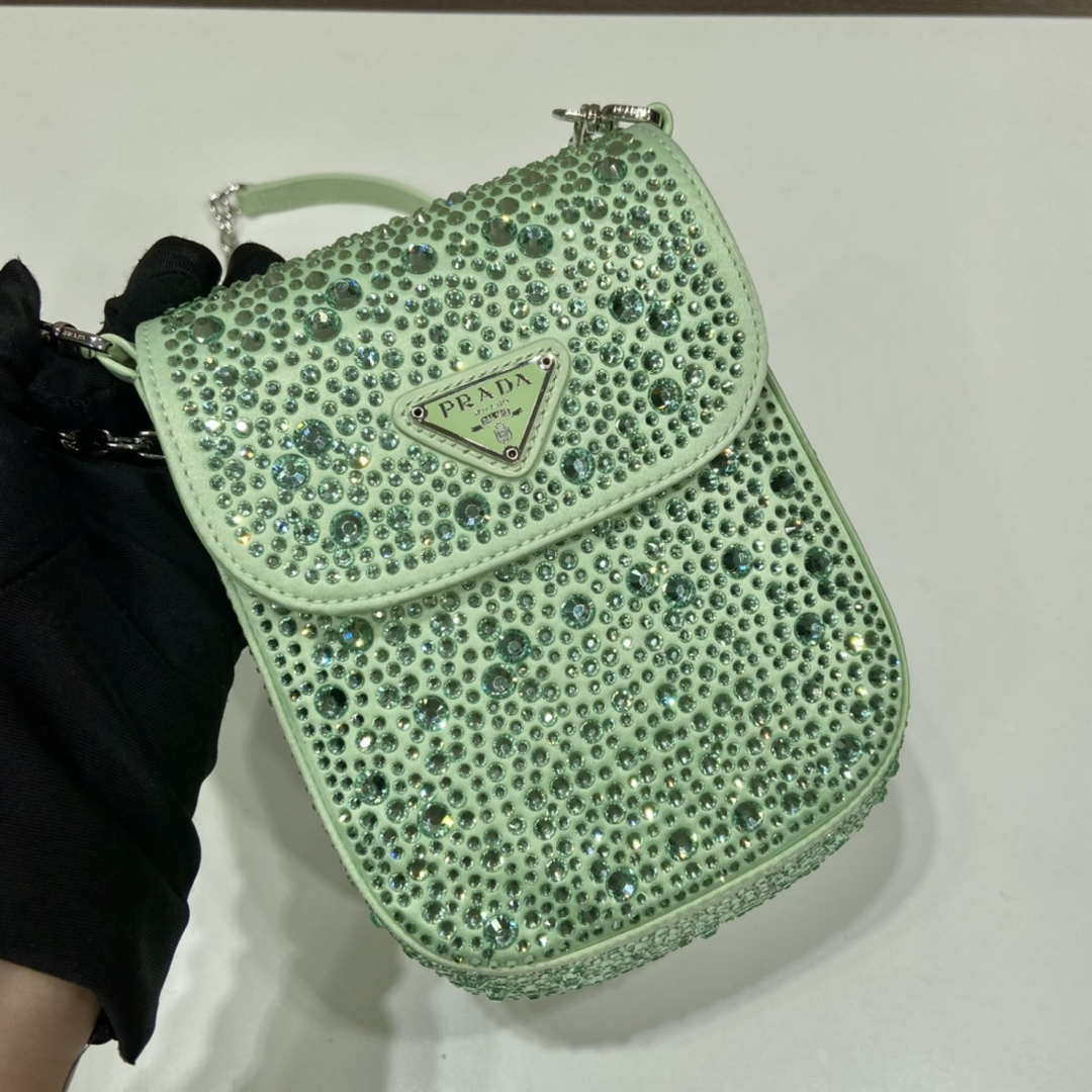 Prada 1BH185 Mini Cleo satin bag with crystals Green - Default Title - View 9