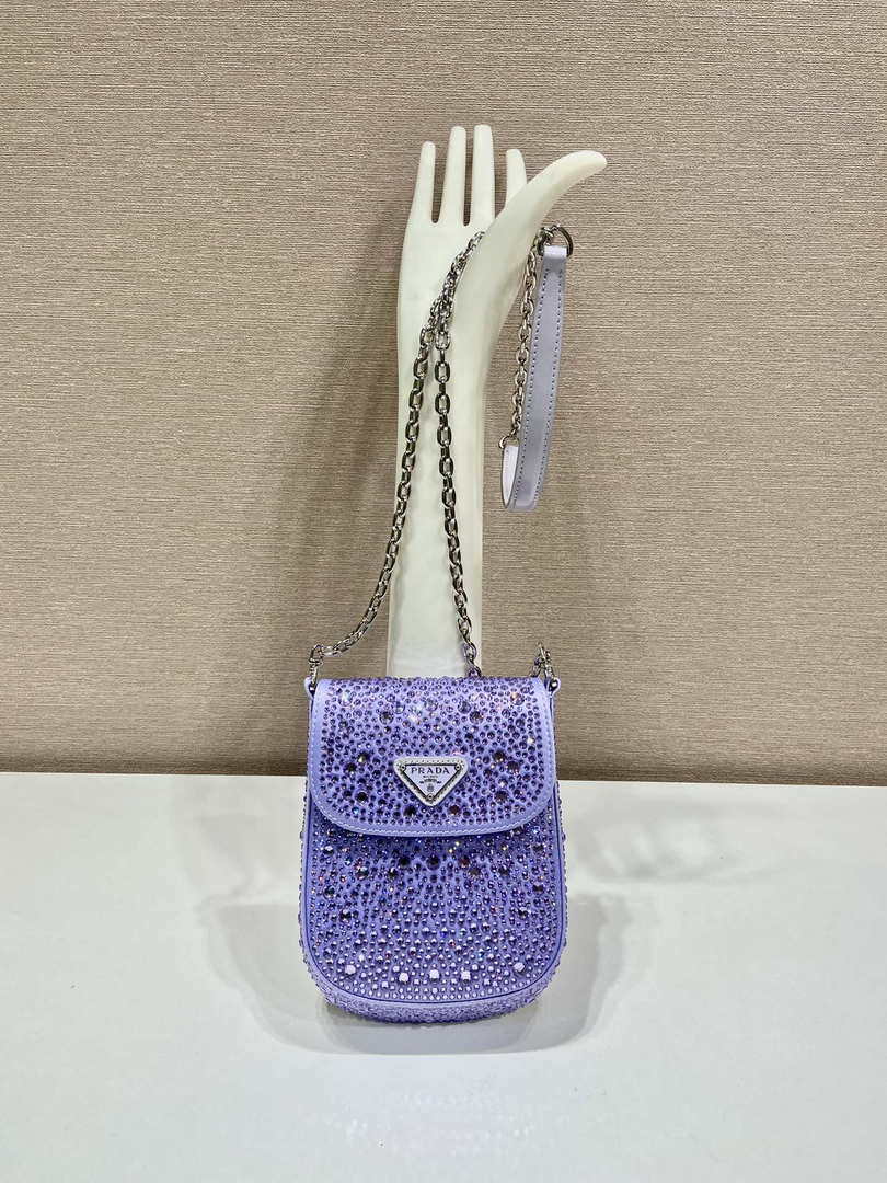 Prada 1BH185 Mini Cleo satin bag with crystals Purple - Default Title - View 1
