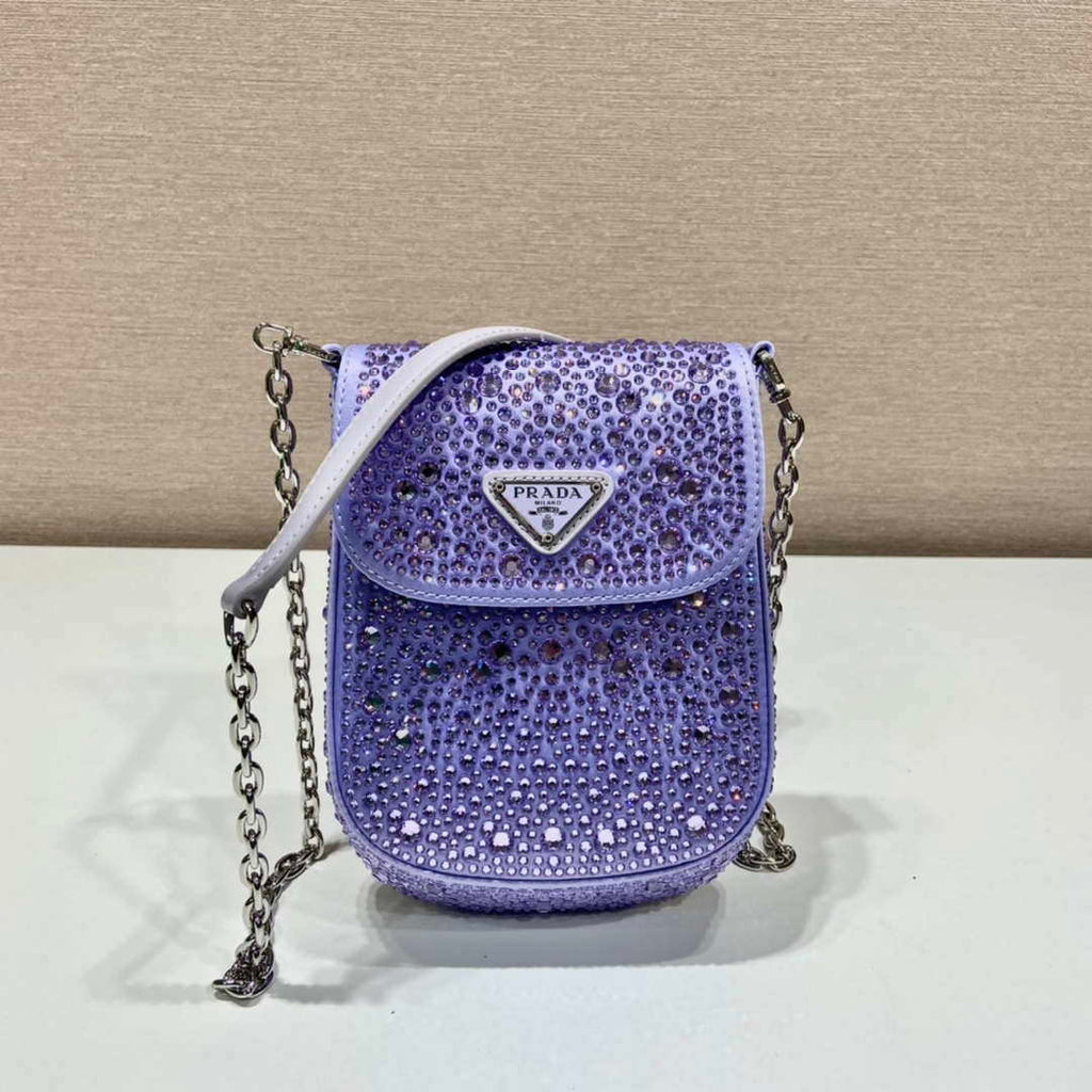 Prada 1BH185 Mini Cleo satin bag with crystals Purple