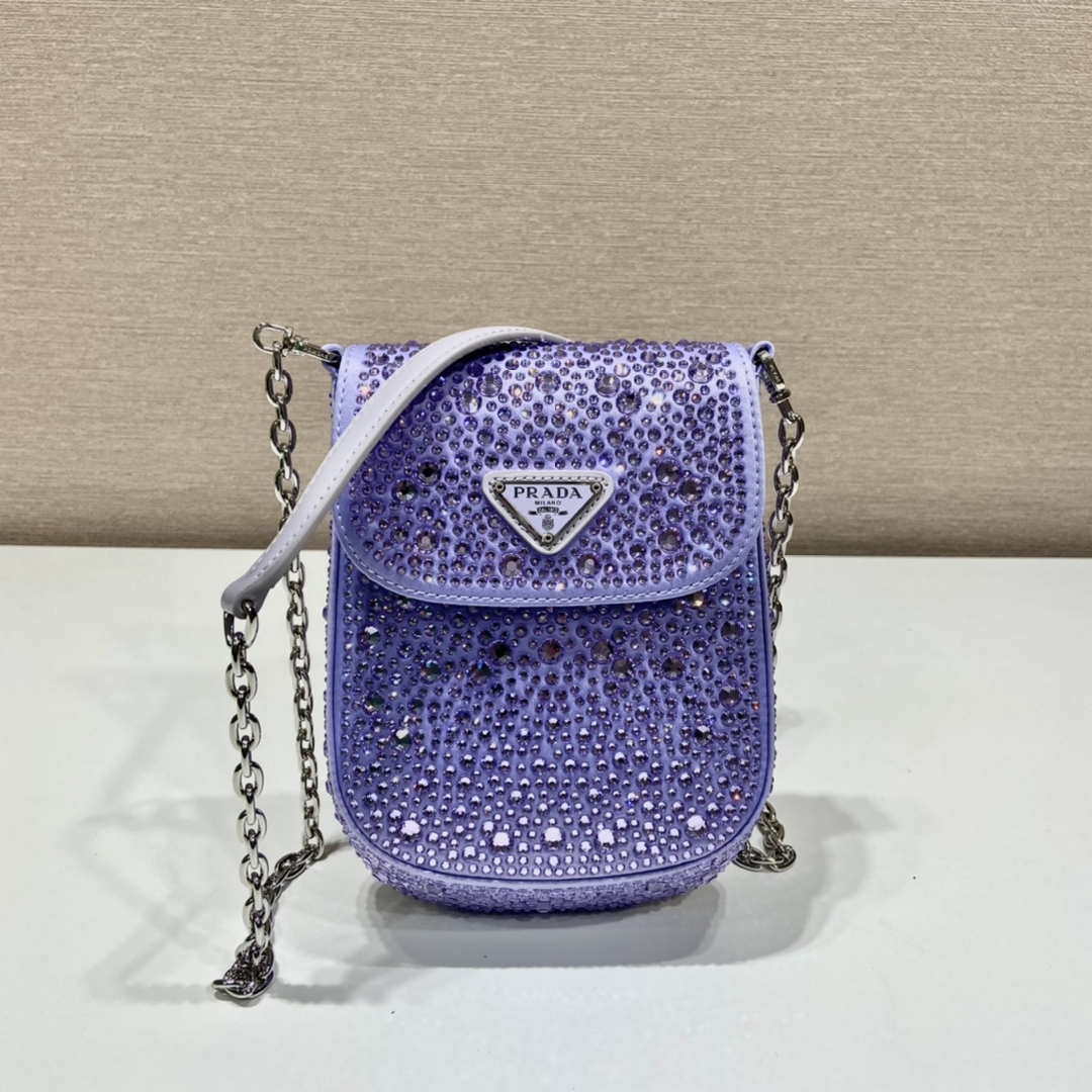 Prada 1BH185 Mini Cleo satin bag with crystals Purple