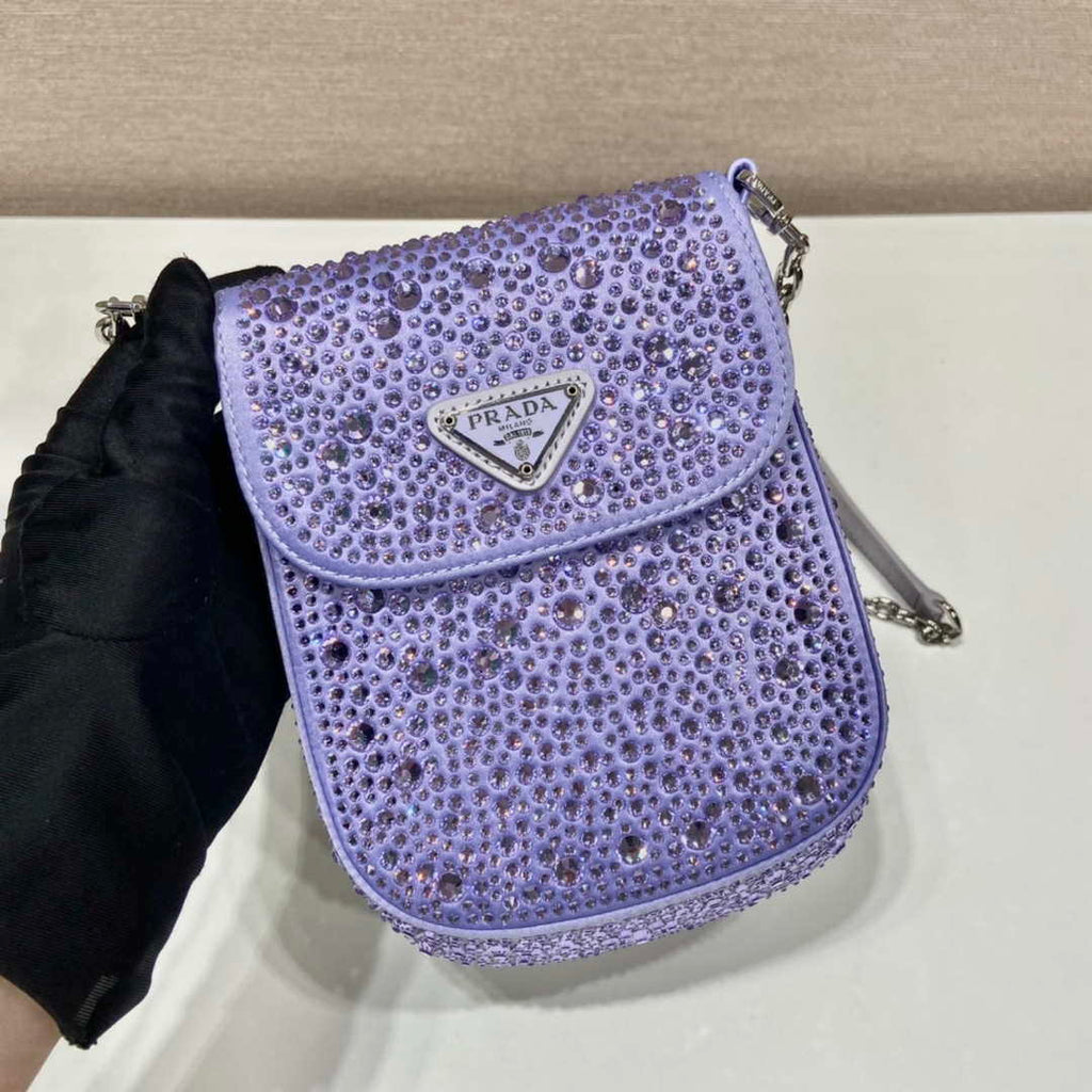 Prada 1BH185 Mini Cleo satin bag with crystals Purple