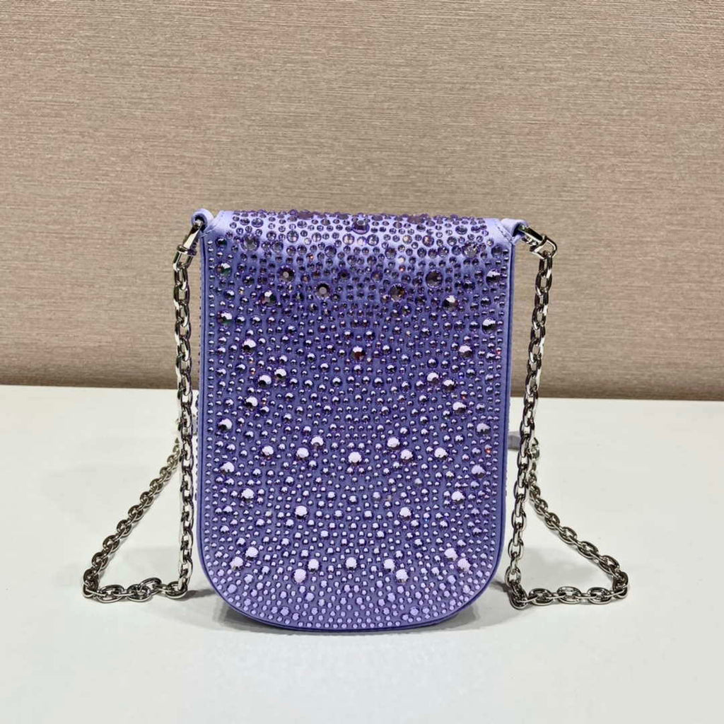 Prada 1BH185 Mini Cleo satin bag with crystals Purple