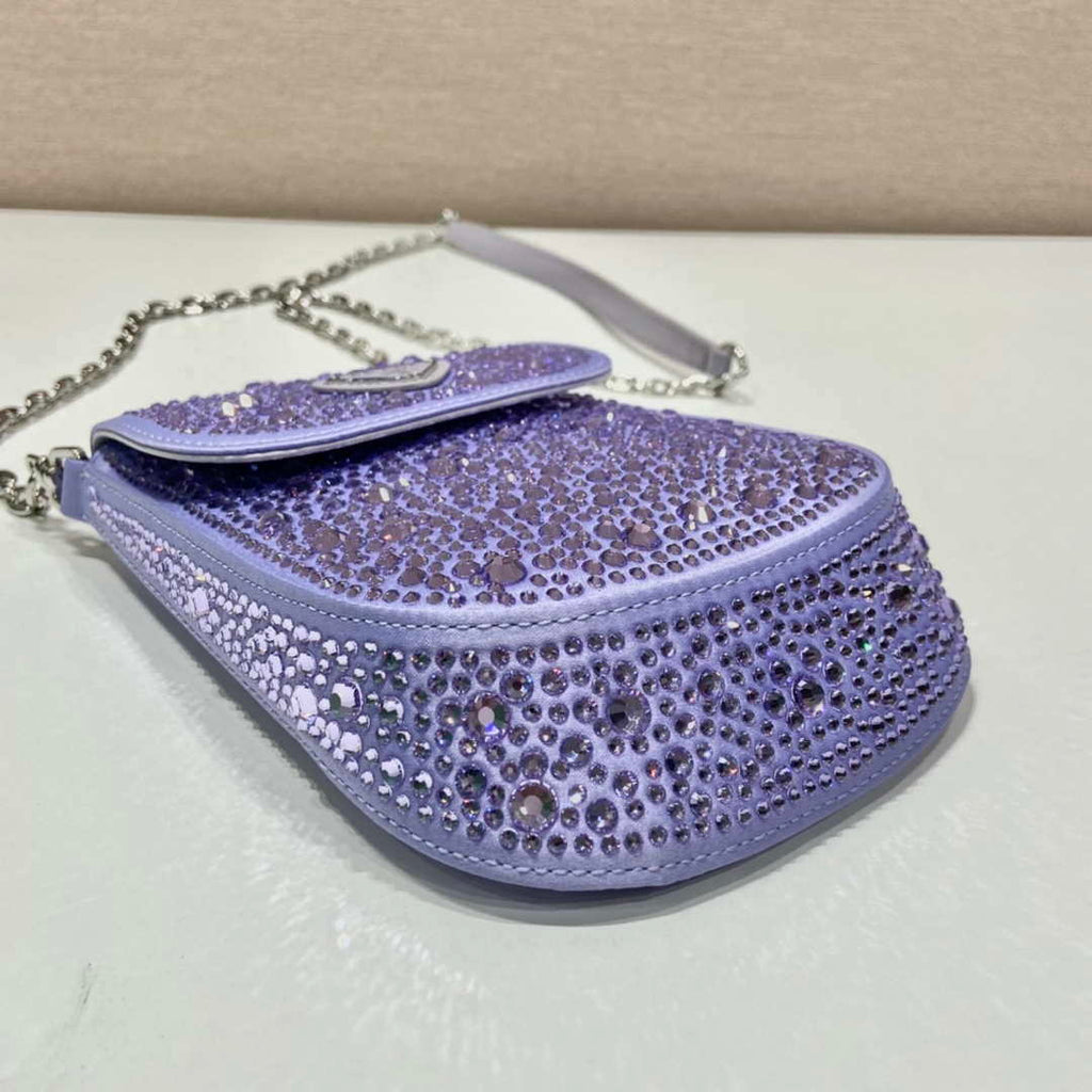 Prada 1BH185 Mini Cleo satin bag with crystals Purple
