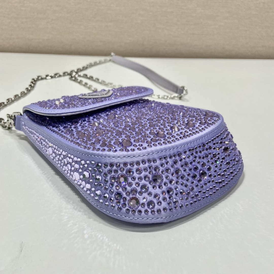 Prada 1BH185 Mini Cleo satin bag with crystals Purple