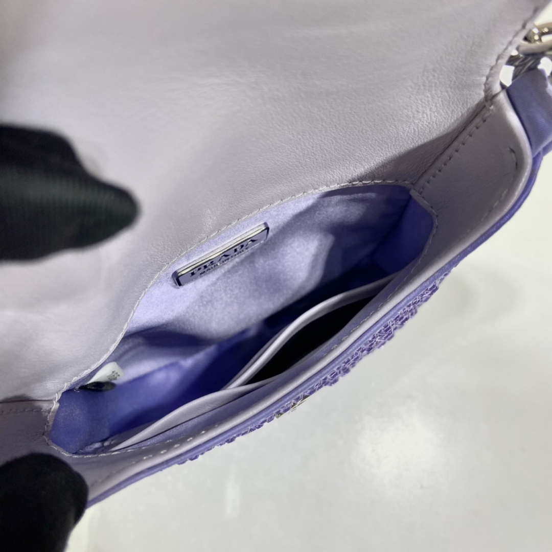 Prada 1BH185 Mini Cleo satin bag with crystals Purple