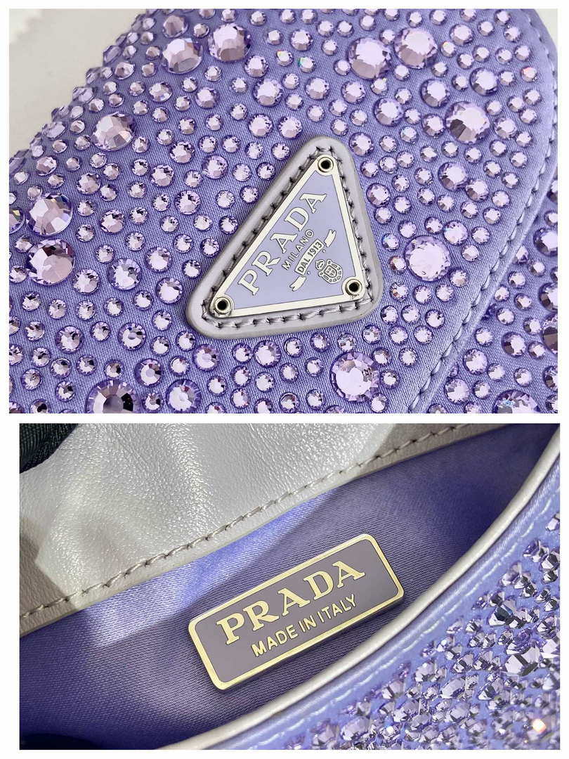 Prada 1BH185 Mini Cleo satin bag with crystals Purple