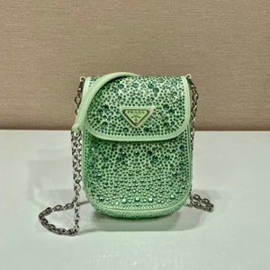 Prada 1BH185 Mini Cleo satin bag with crystals Green - Default Title - View 2