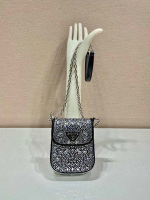 Prada 1BH185 Mini Cleo satin bag with crystals Black - Default Title - View 1