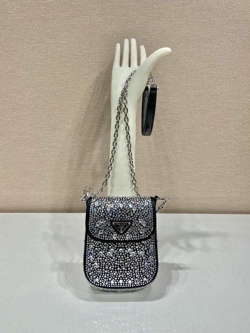 Prada 1BH185 Mini Cleo satin bag with crystals Black - Default Title - View 1