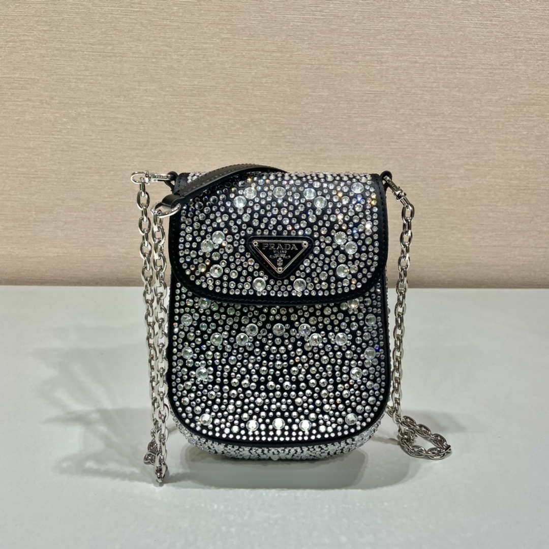 Prada 1BH185 Mini Cleo satin bag with crystals Black
