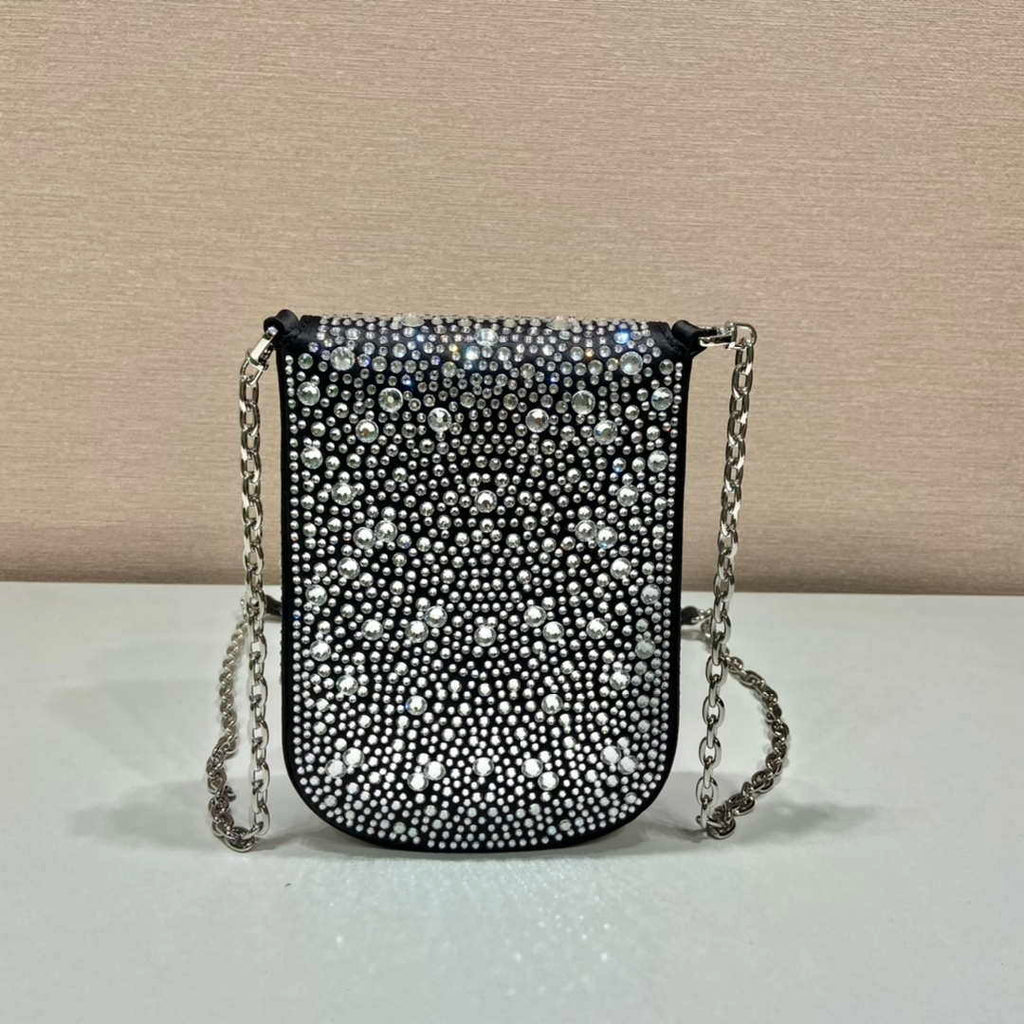 Prada 1BH185 Mini Cleo satin bag with crystals Black