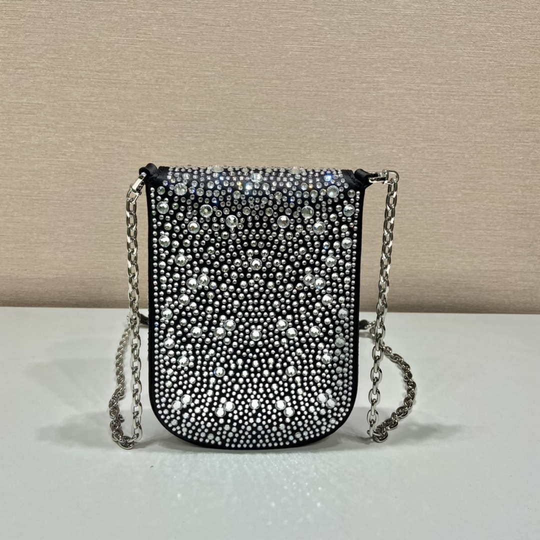 Prada 1BH185 Mini Cleo satin bag with crystals Black