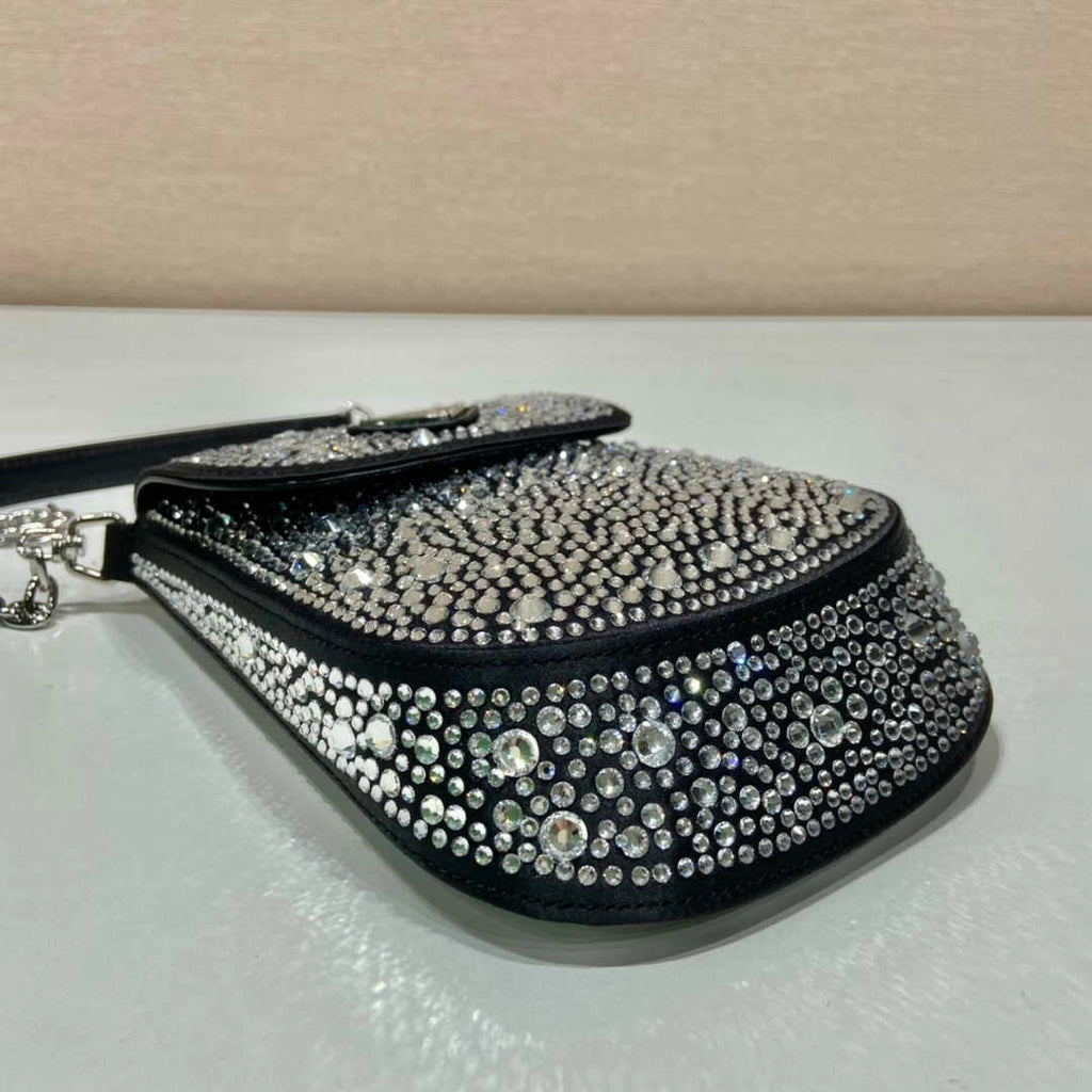 Prada 1BH185 Mini Cleo satin bag with crystals Black