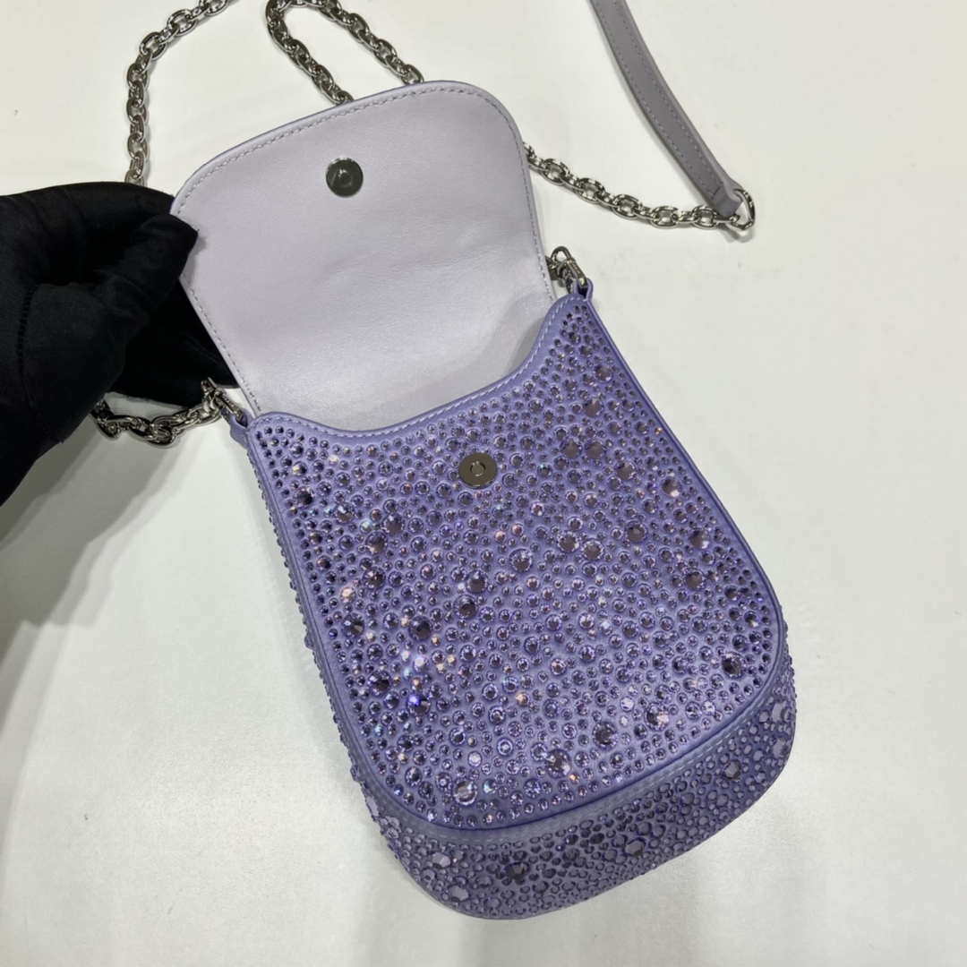 Prada 1BH185 Mini Cleo satin bag with crystals Purple - Default Title - View 3