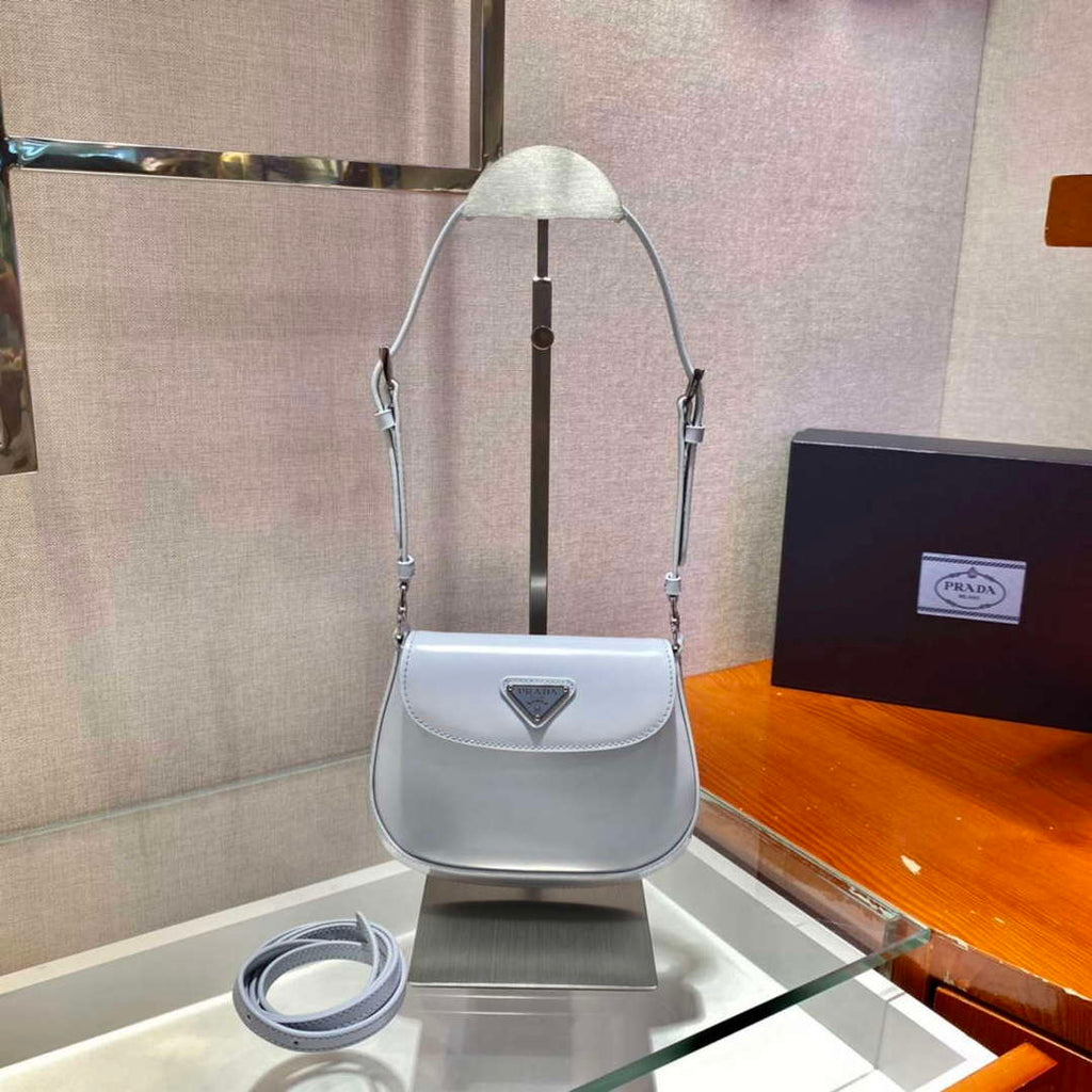 Prada 1BH188 Prada Cleo Brushed Leather Mini Bag Light blue