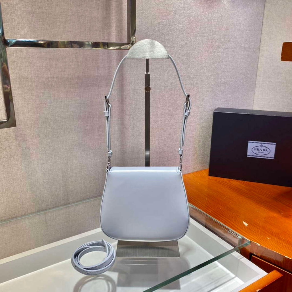 Prada 1BH188 Prada Cleo Brushed Leather Mini Bag Light blue