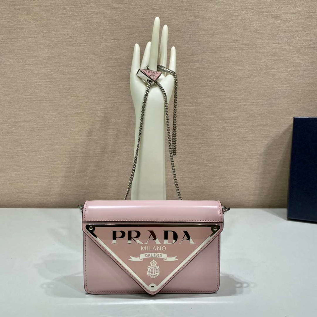 Prada 1BH189 Brushed leather shoulder bag Light Pink