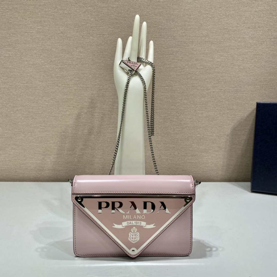 Prada 1BH189 Brushed leather shoulder bag Light Pink