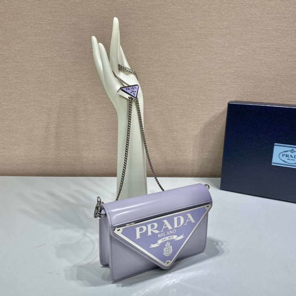 Prada 1BH189 Brushed leather shoulder bag Light Purple