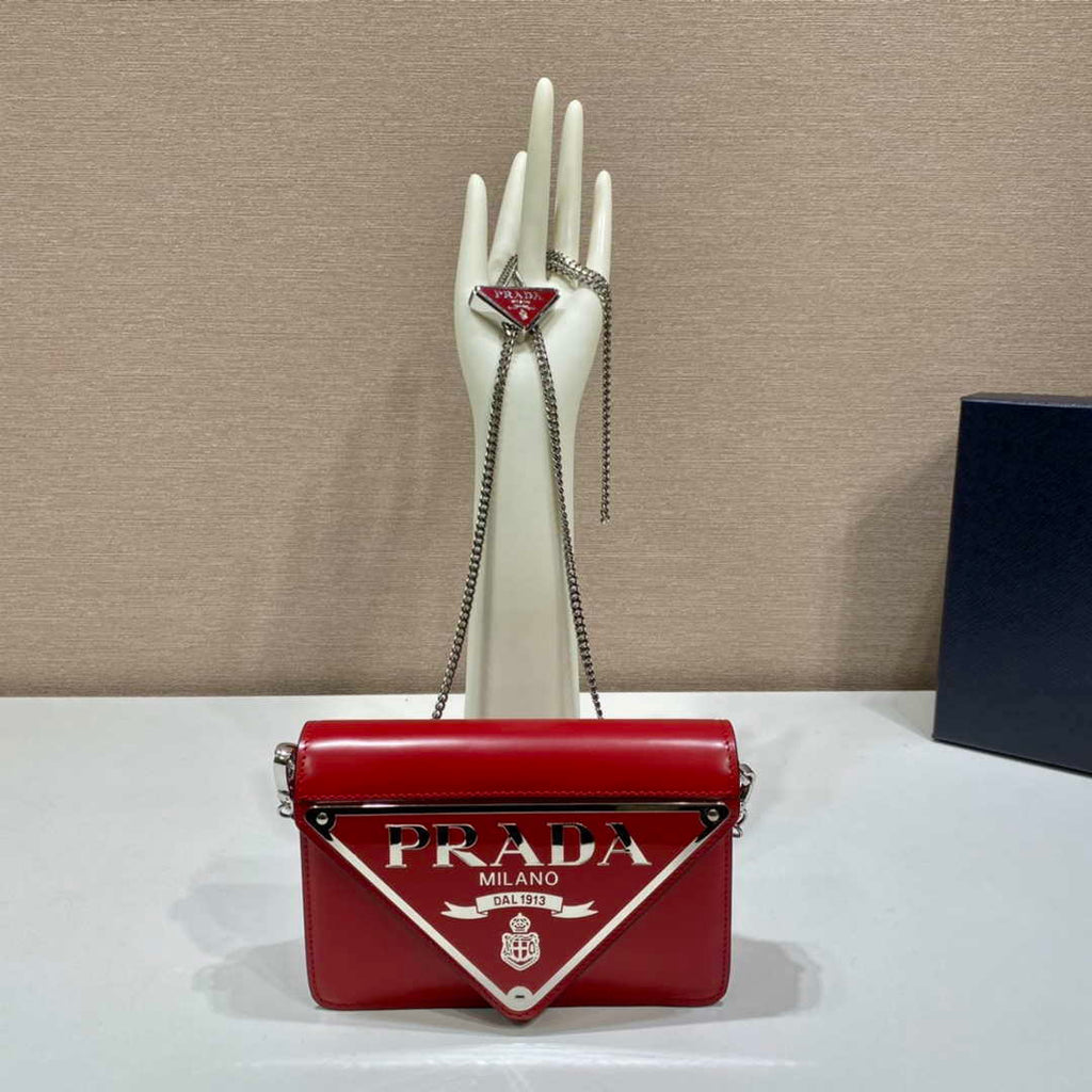 Prada 1BH189 Brushed leather shoulder bag Red