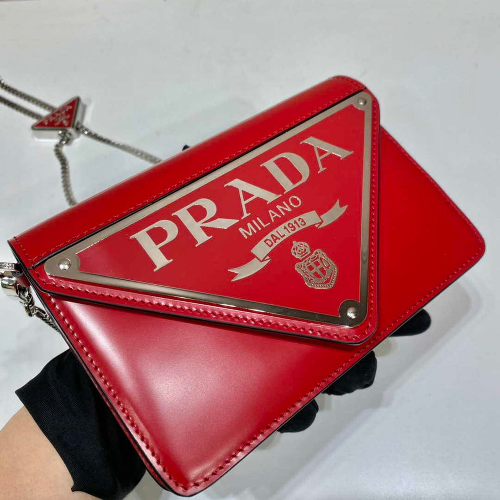 Prada 1BH189 Brushed leather shoulder bag Red