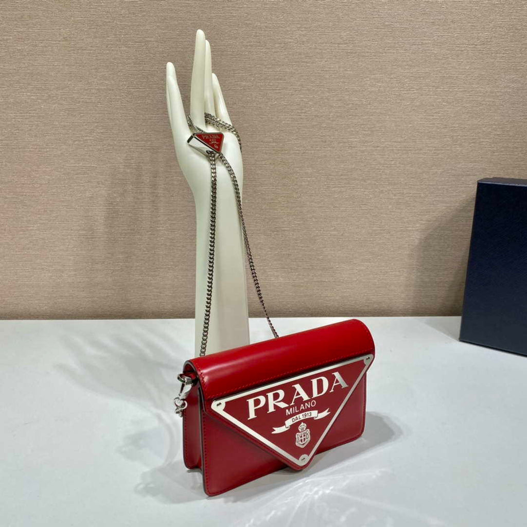 Prada 1BH189 Brushed leather shoulder bag Red